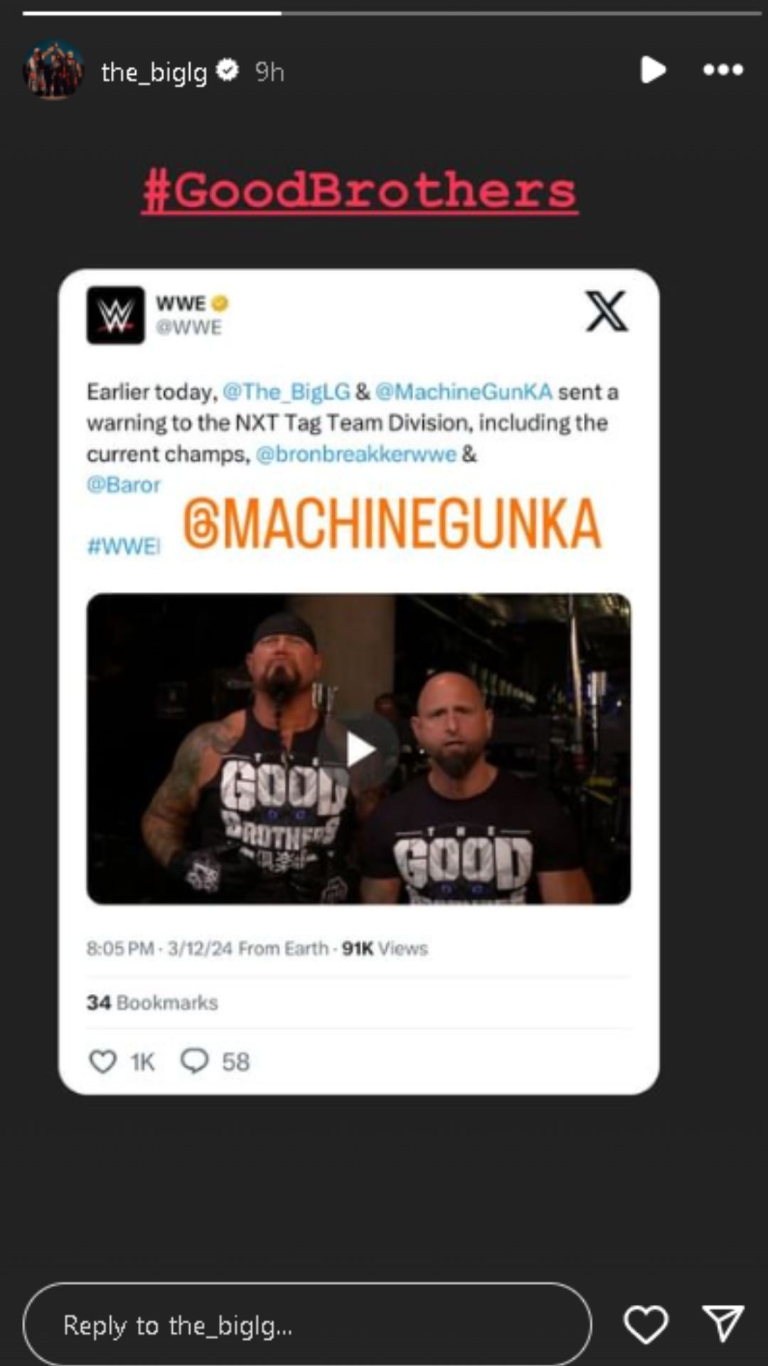 A Screengrab of Luke Gallows&#039; Instagram Story.