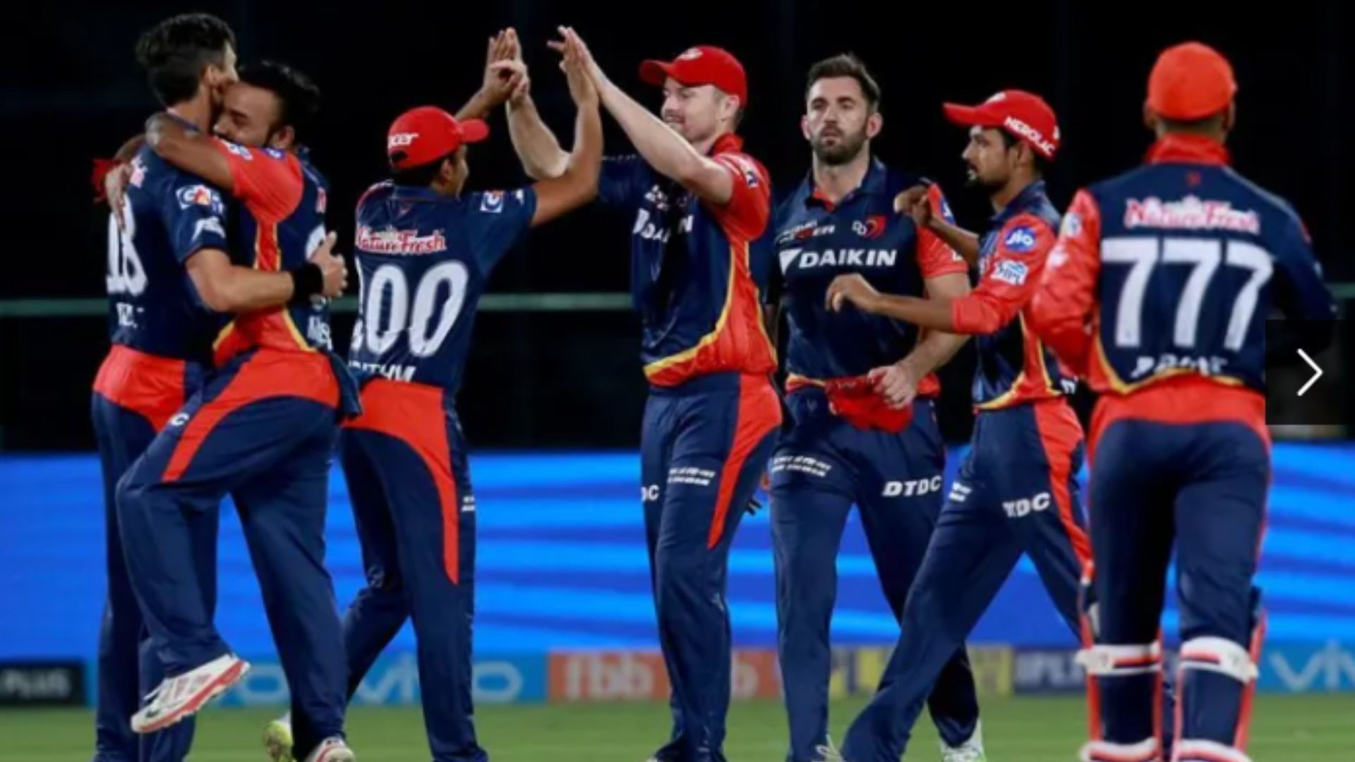 Delhi Daredevils celebrate their victory against RR in 2018.