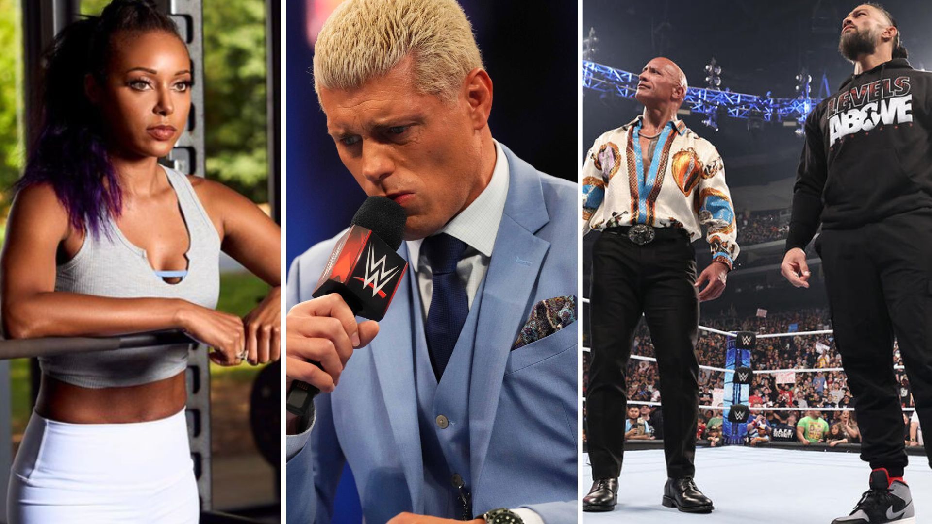 Brandi Rhodes on the left, Cody Rhodes in the middle, The Bloodline on the right [Image credits: Brandi