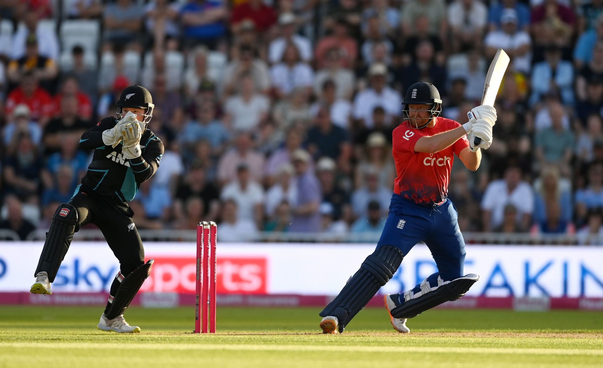 Jonny Bairstow batting in a T20I against New Zealand