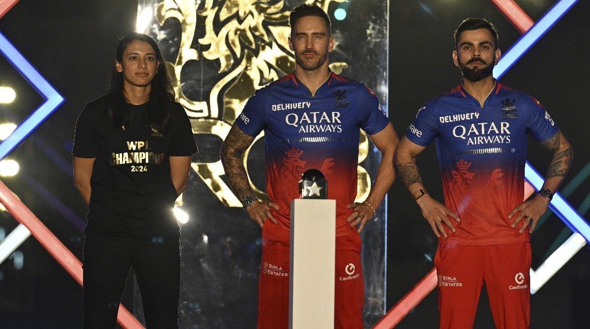 Virat Kohli, Faf du Plessis and Smriti Mandhana at RCB Unbox event