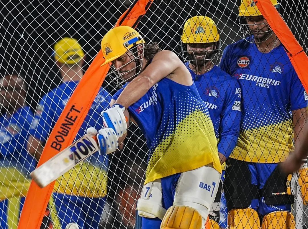 MS Dhoni during the training session with CSK