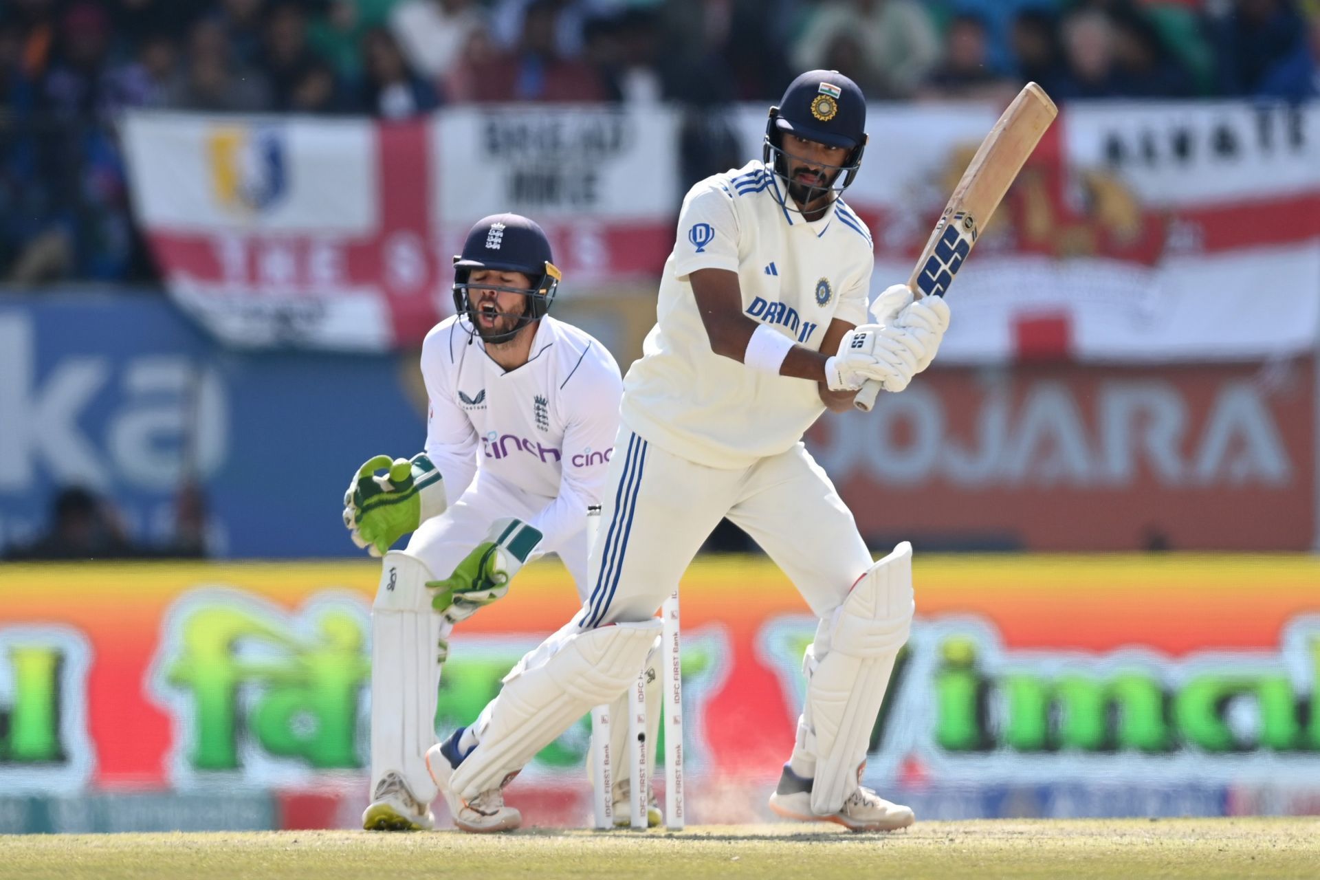 Devdutt Padikkal batting on Day 2 in Dharamsala.