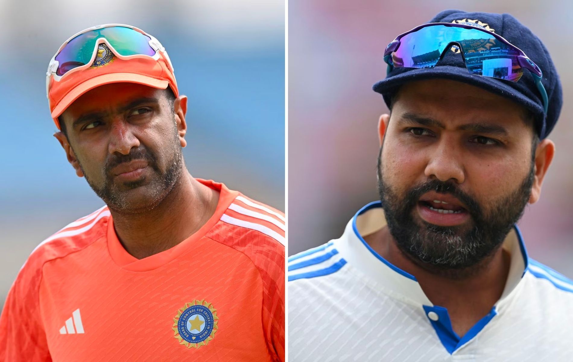 Ravichandran Ashwin (L) and Rohit Sharma (R). 