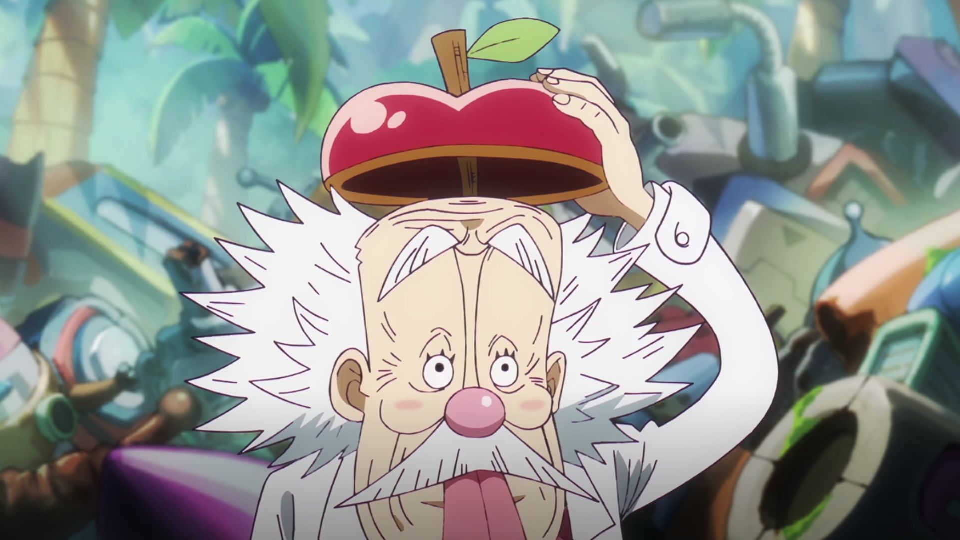 Vegapunk&#039;s apple-shaped antenna as seen in the One Piece Episode 1097 (Image via Toei)