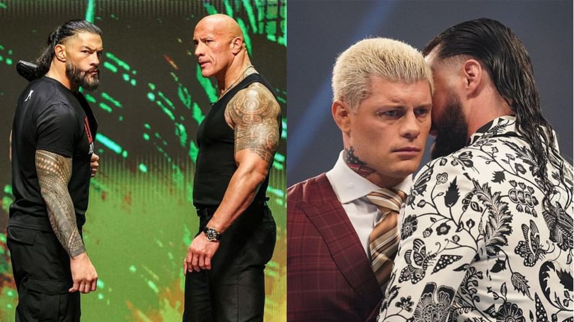 WWE सुपरस्टार रोमन रेंस, द रॉक, कोडी रोड्स और सैथ रॉलिंस