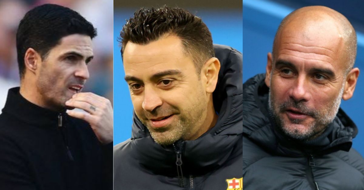 Mikel Arteta (left), Xavi, and Pep Guardiola