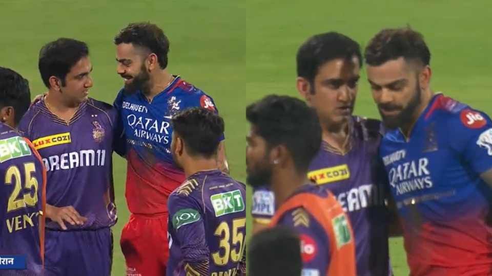 Gautam Gambhir and Virat Kohli had a light-hearted moment last night (Image: IPL/X)