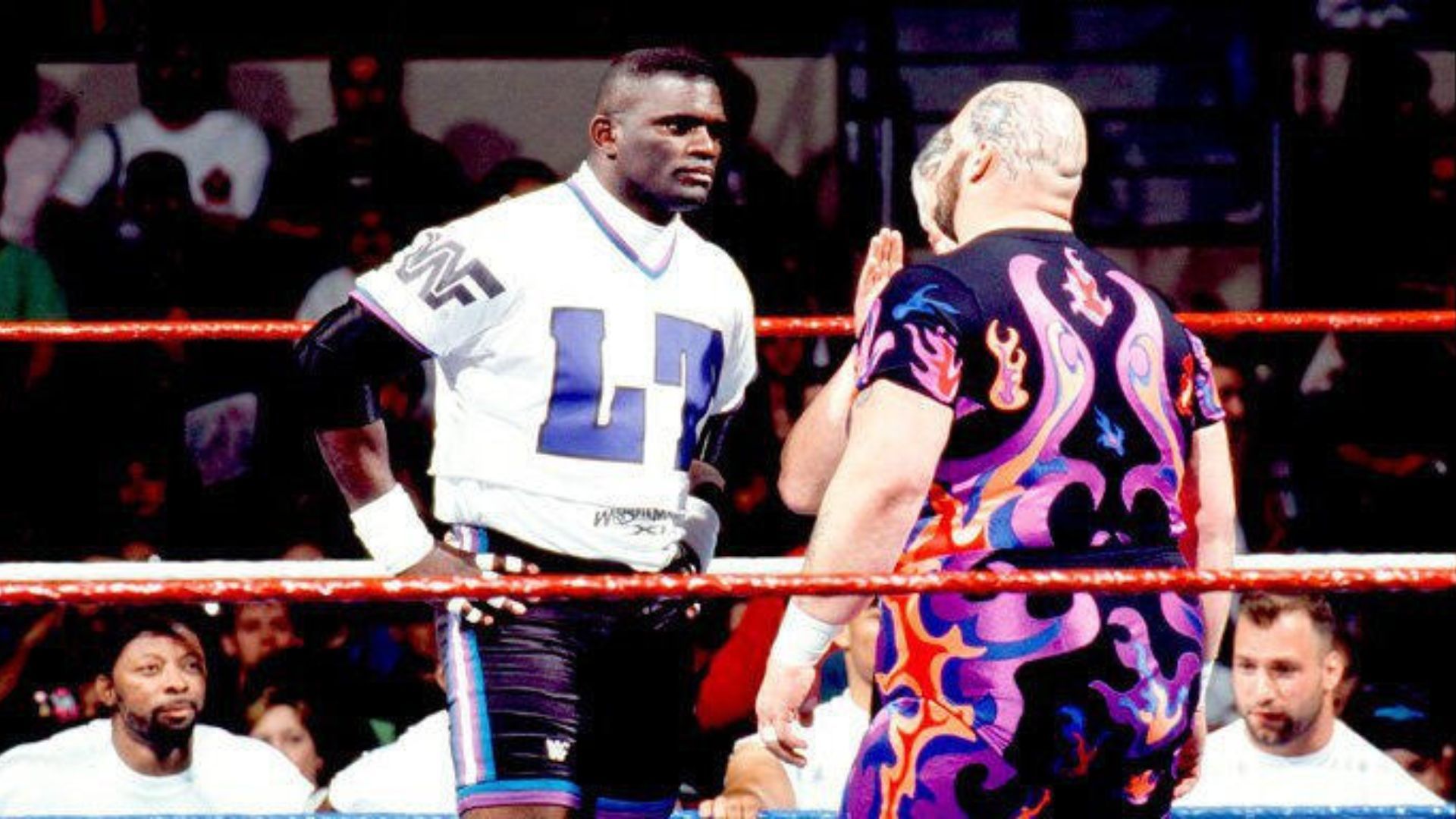 Bam Bam Bigelow and Lawrence Taylor at WrestleMania XI