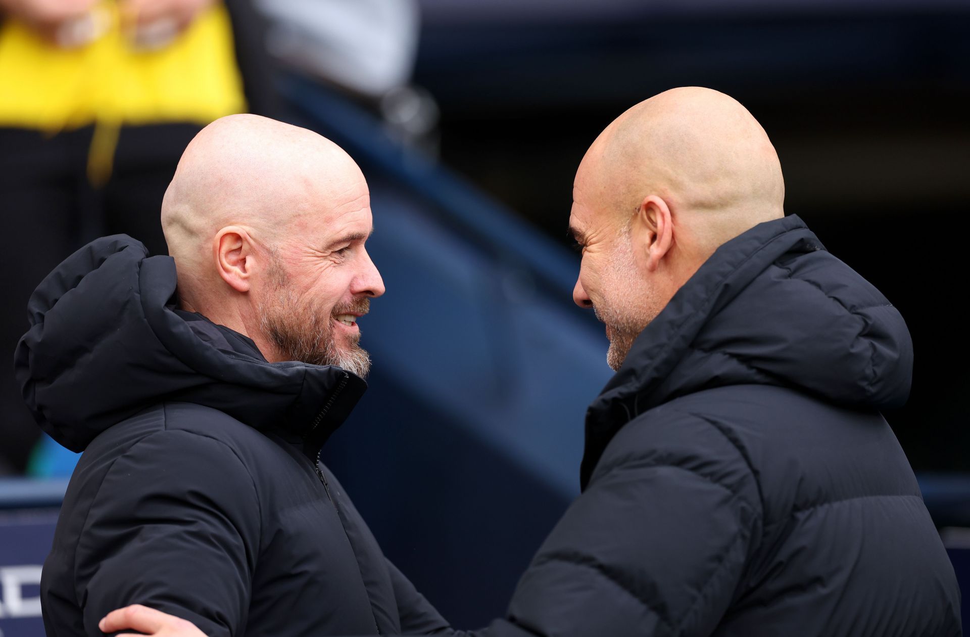 Manchester United manager Erik ten Hag (left) and his Manchester City counterpart Pep Guardiola