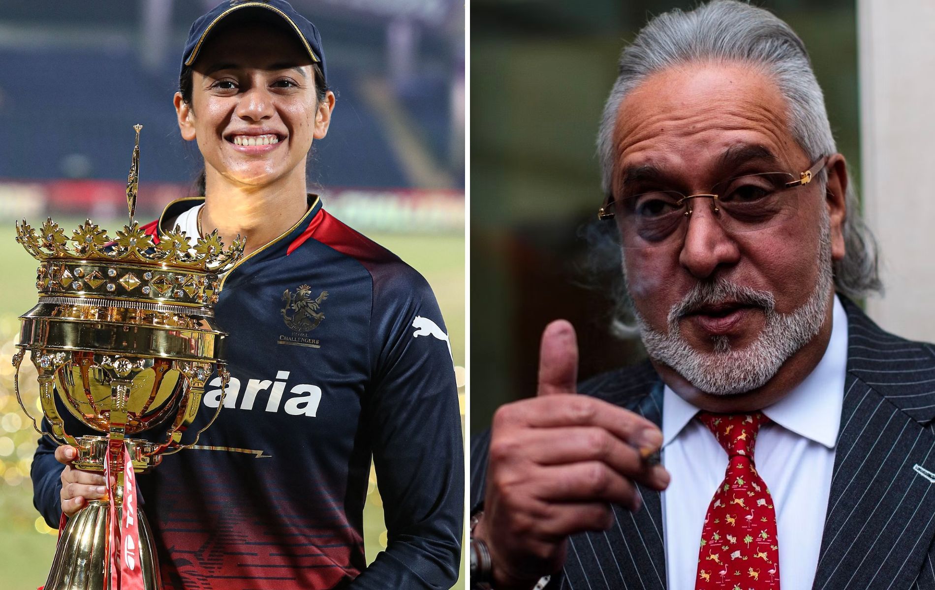 RCB captain Smriti Mandhana (L) and Vijay Mallya (R). 