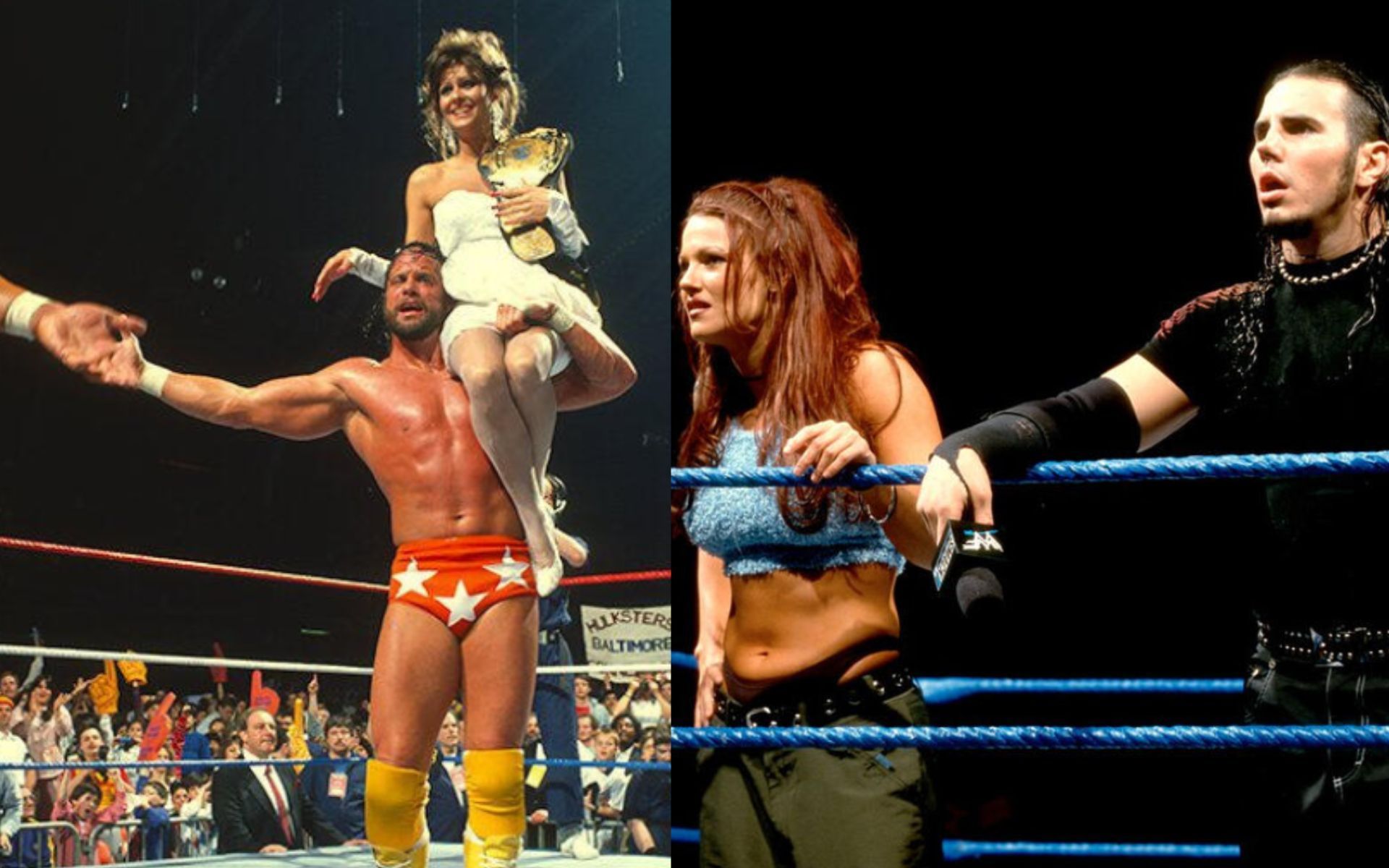 (Left) Randy Savage and Miss Elizabeth (Right) Lita and Matt Hardy