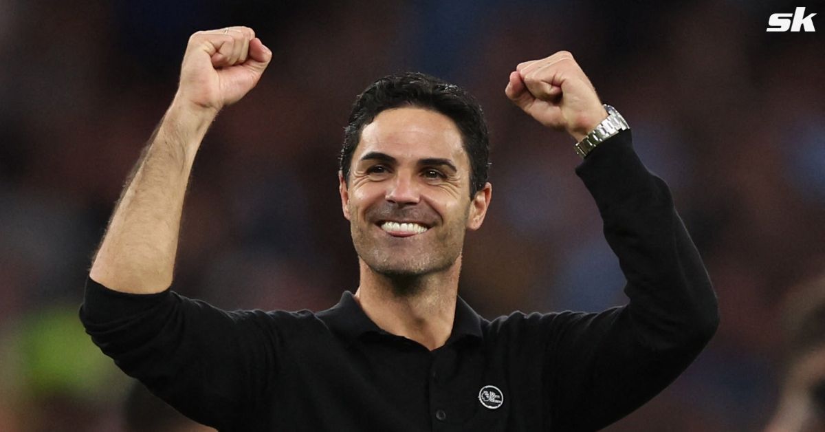 Arsenal manager Mikel Arteta celebrating