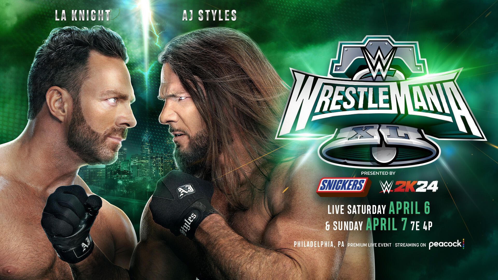 The official WWE graphic for LA Knight and AJ Styles
