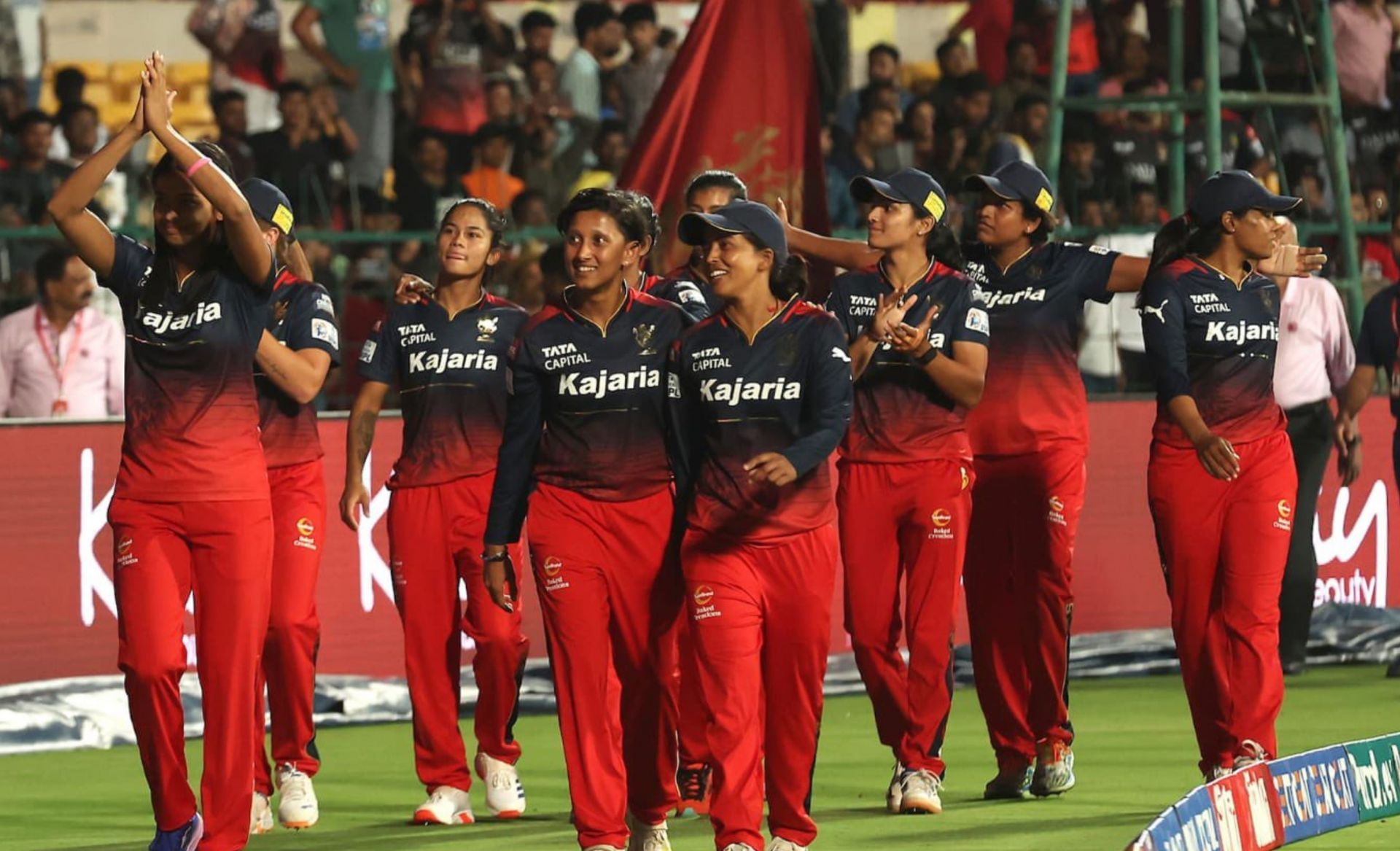 RCB players after the win against UPW on Monday night. (Image: RCB/X)