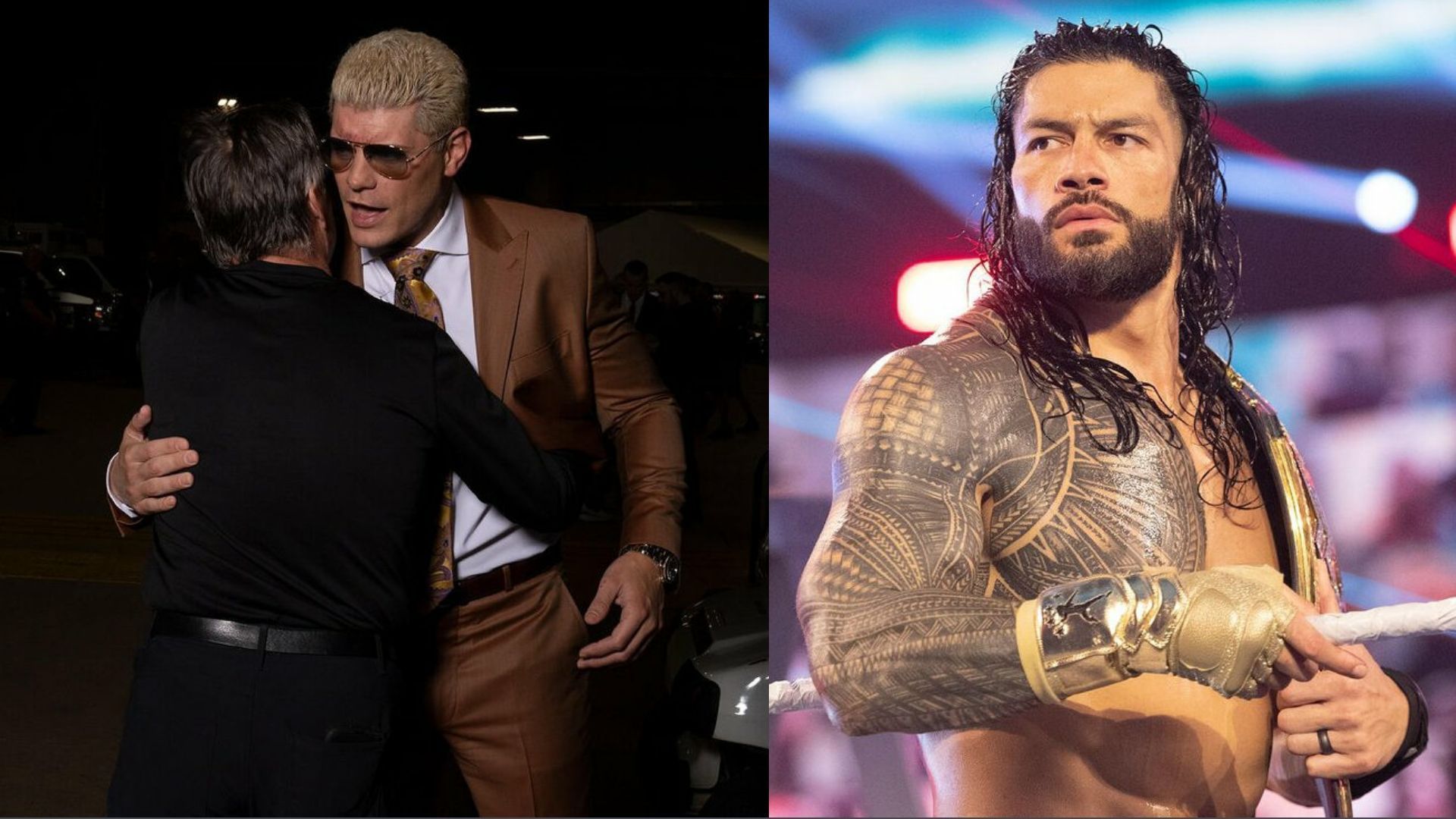 Cody Rhodes (left); Roman Reigns (right)