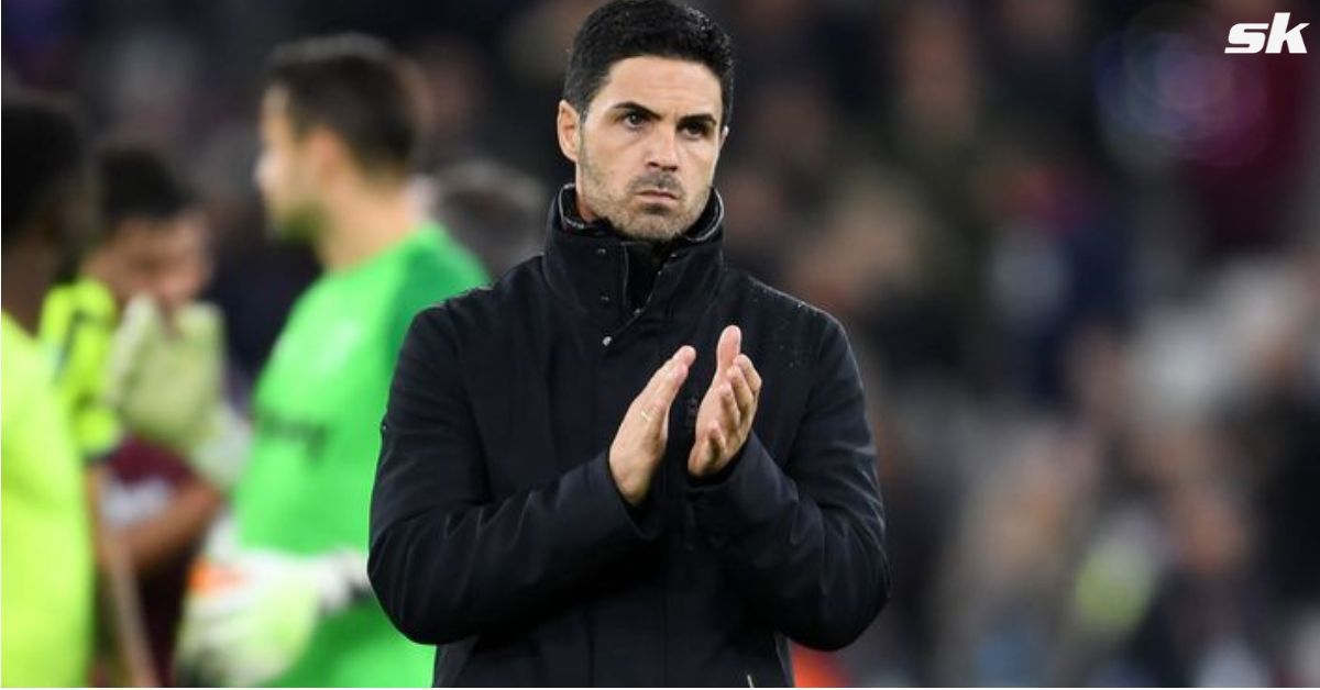 Arsenal boss Mikel Arteta looks on.