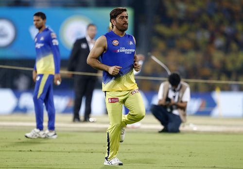 MS Dhoni warming up before a match. (Credits: Getty)