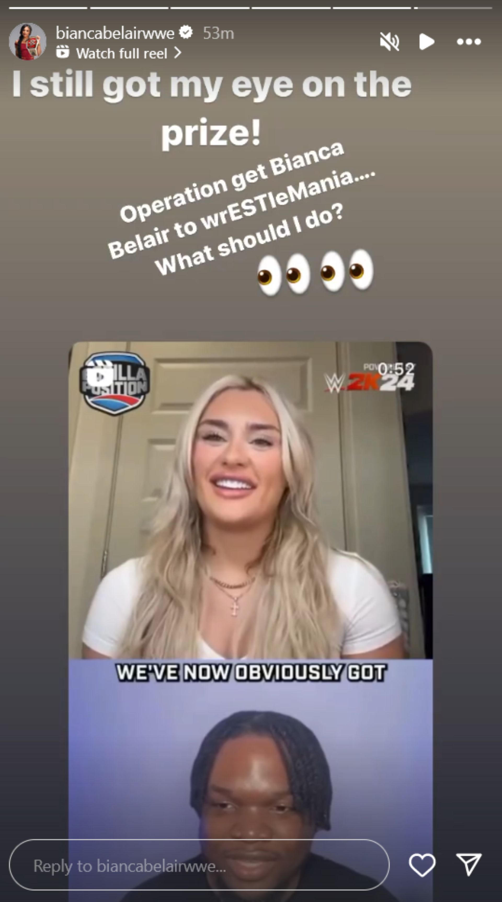 Screenshot of Bianca Belair&#039;s post on Instagram Stories