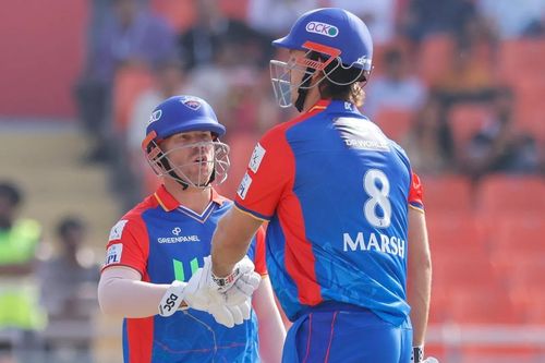 Mitchell Marsh (right) opened with David Warner in the Delhi Capitals' opening game. [P/C: iplt20.com]