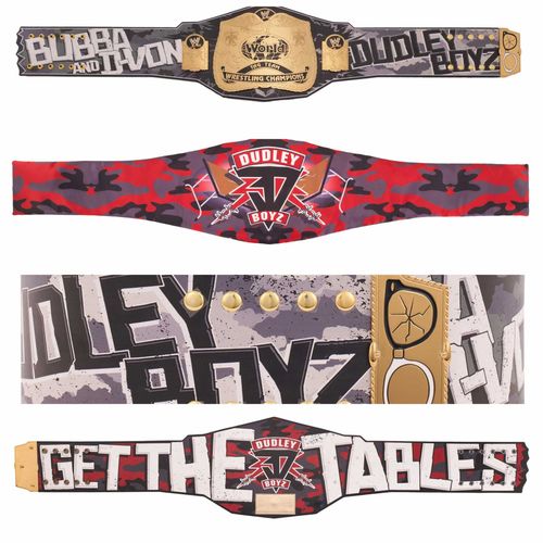 Photos of WWE Shop's Signature Series championship replicas for The Dudley Boyz