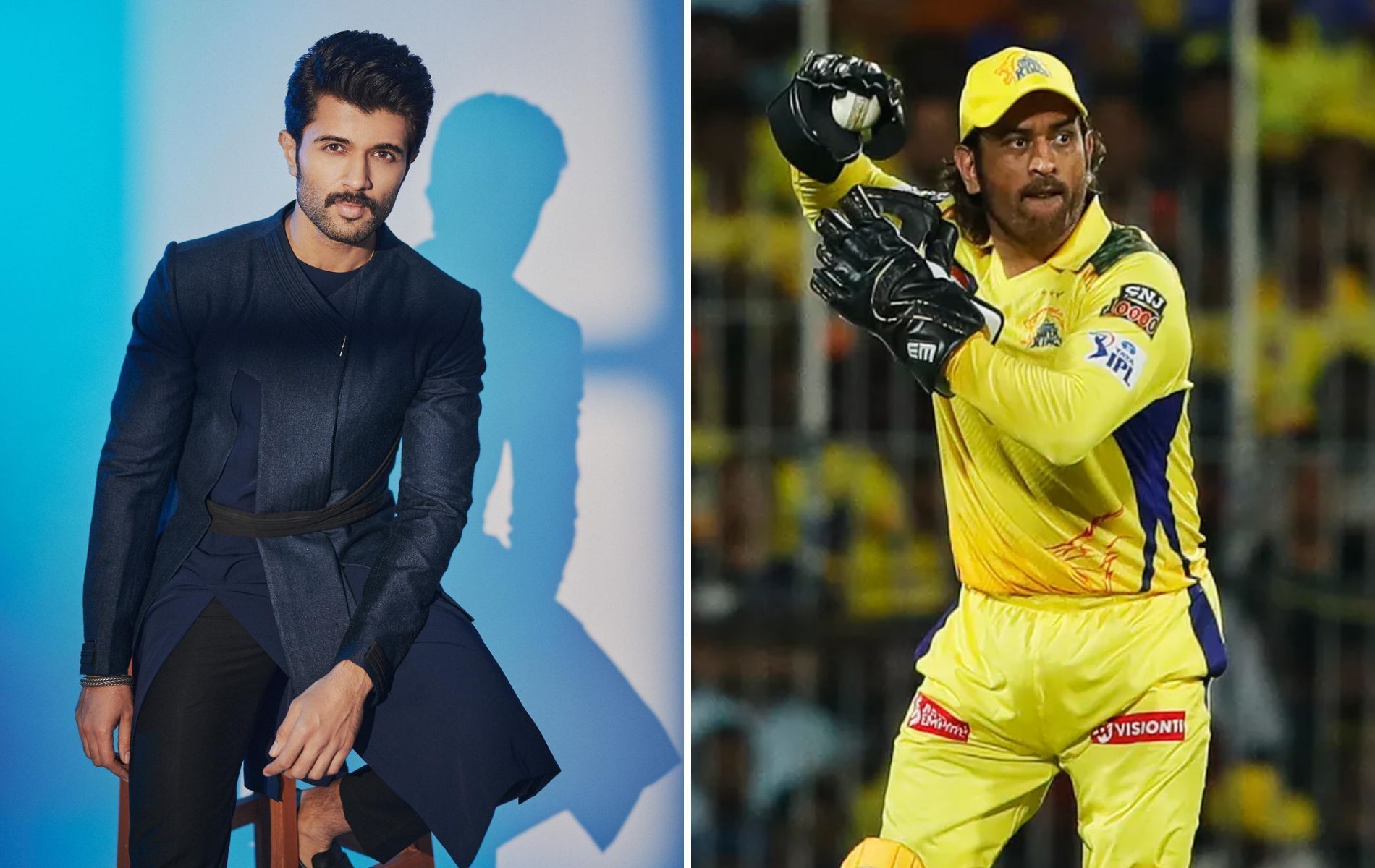 Vijay Deverakonda (L) and MS Dhoni (R).