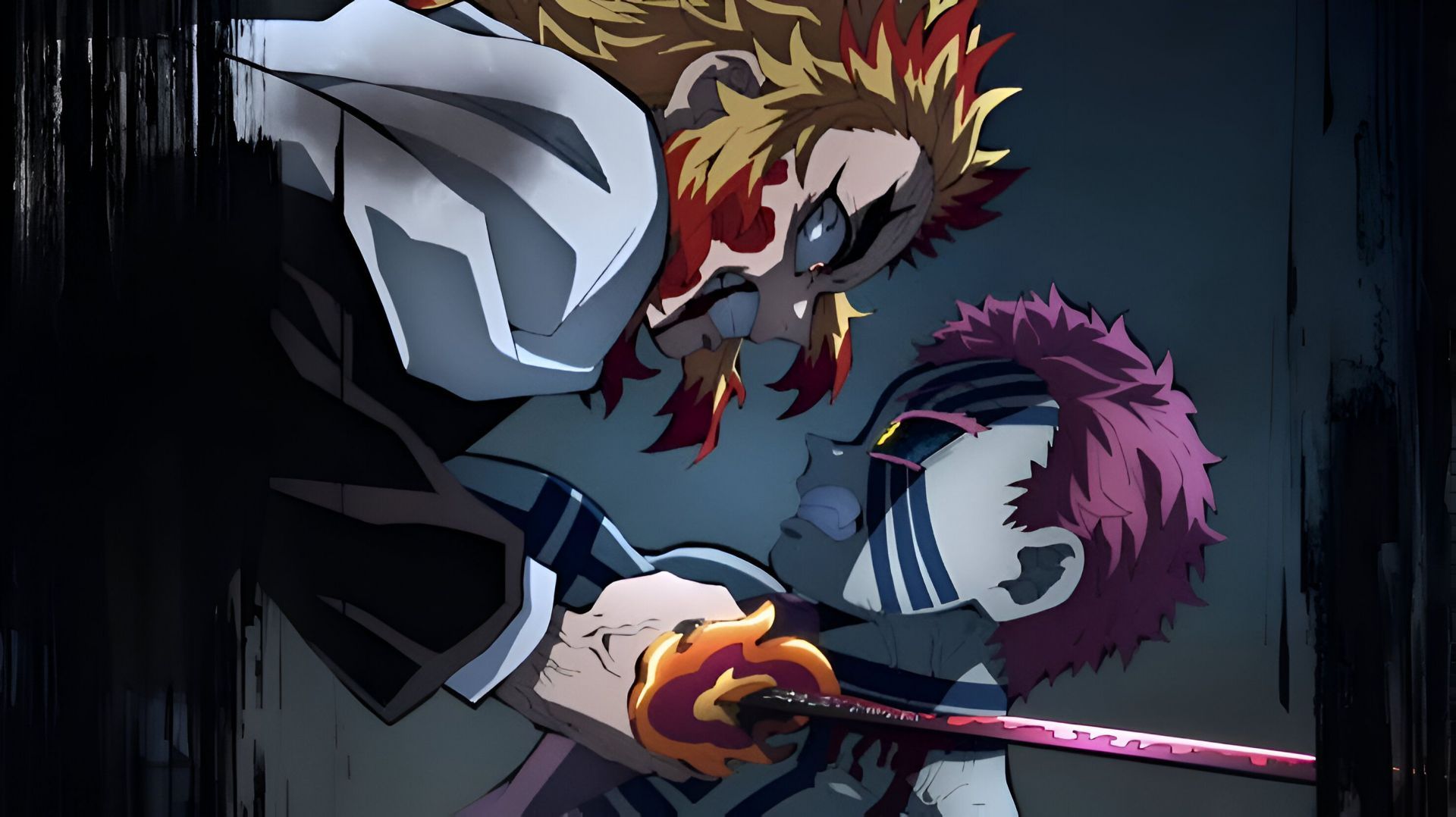 Rengoku (left) and Akaza (right) as seen in the anime (Image via Ufotable)