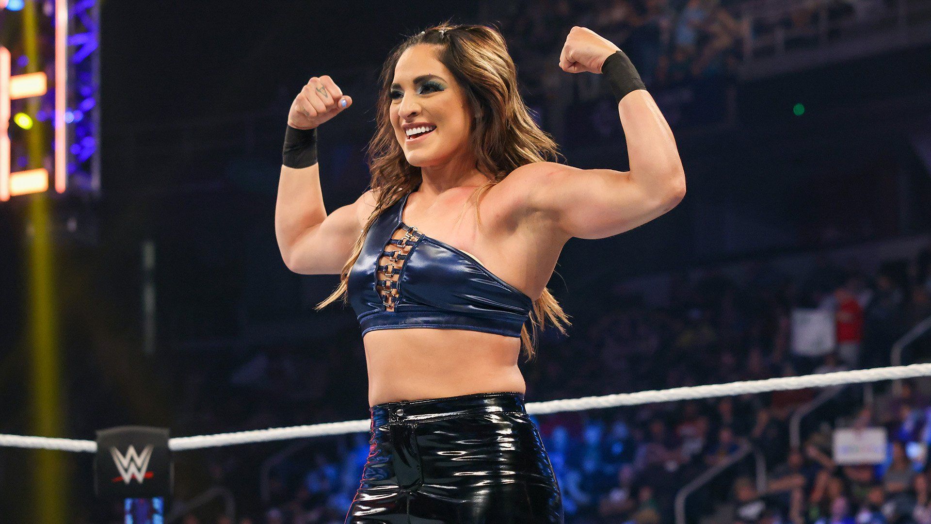 Raquel Rodriguez stands tall in the ring on WWE RAW