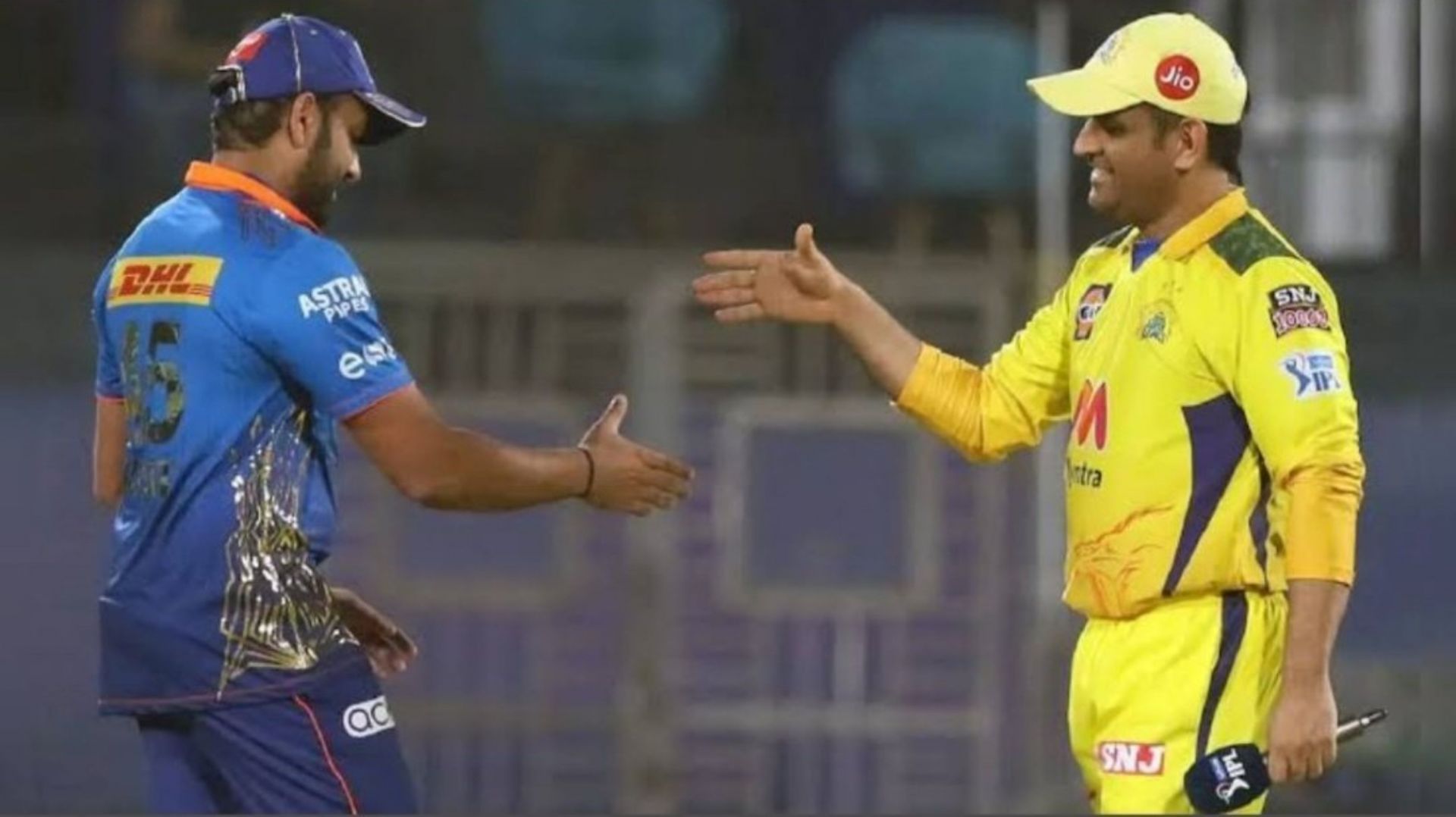 Rohit Sharma with MS Dhoni leading MI and CSK in the past in IPL.  