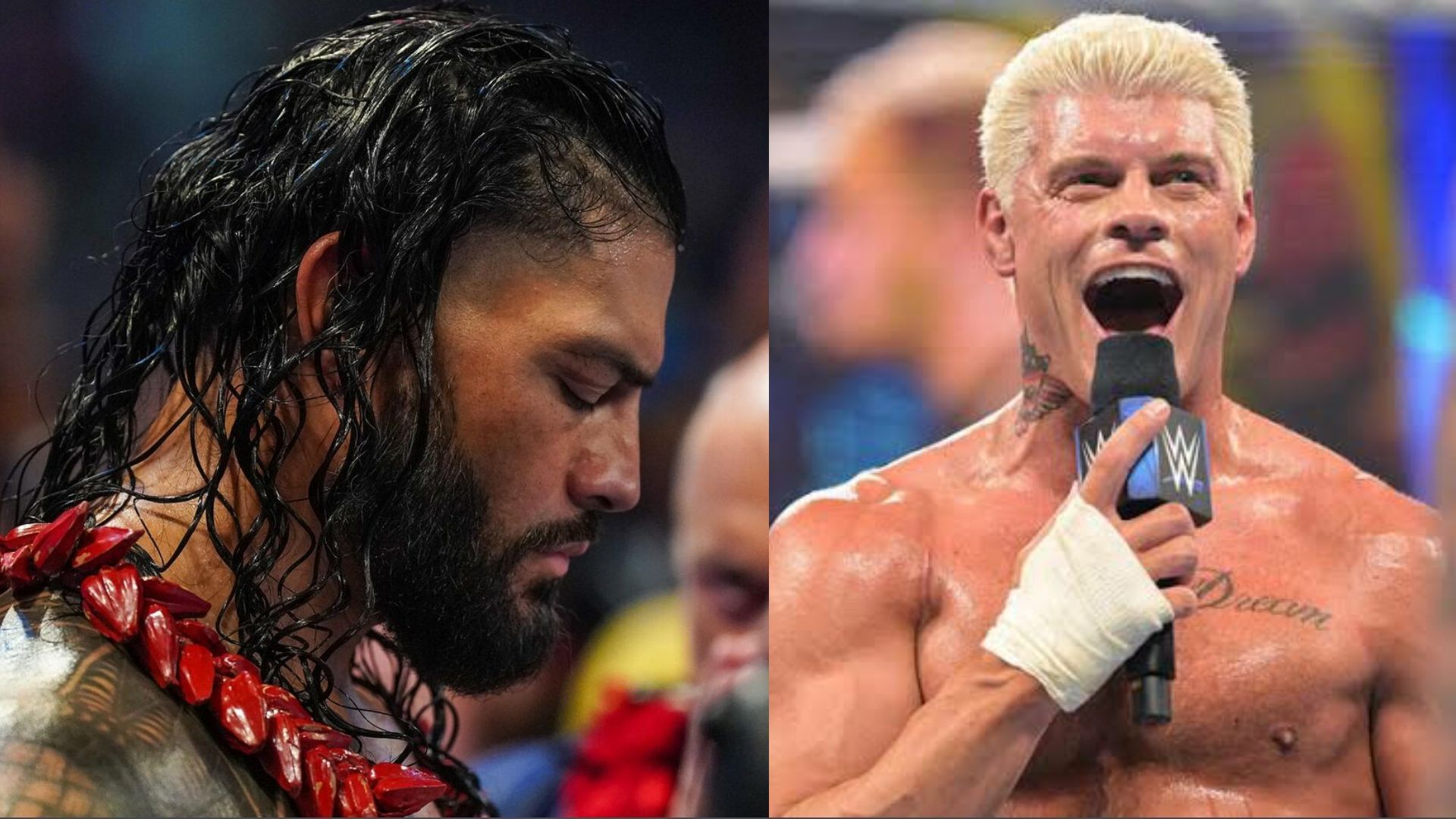 Roman Reigns (left); Cody Rhodes (right)