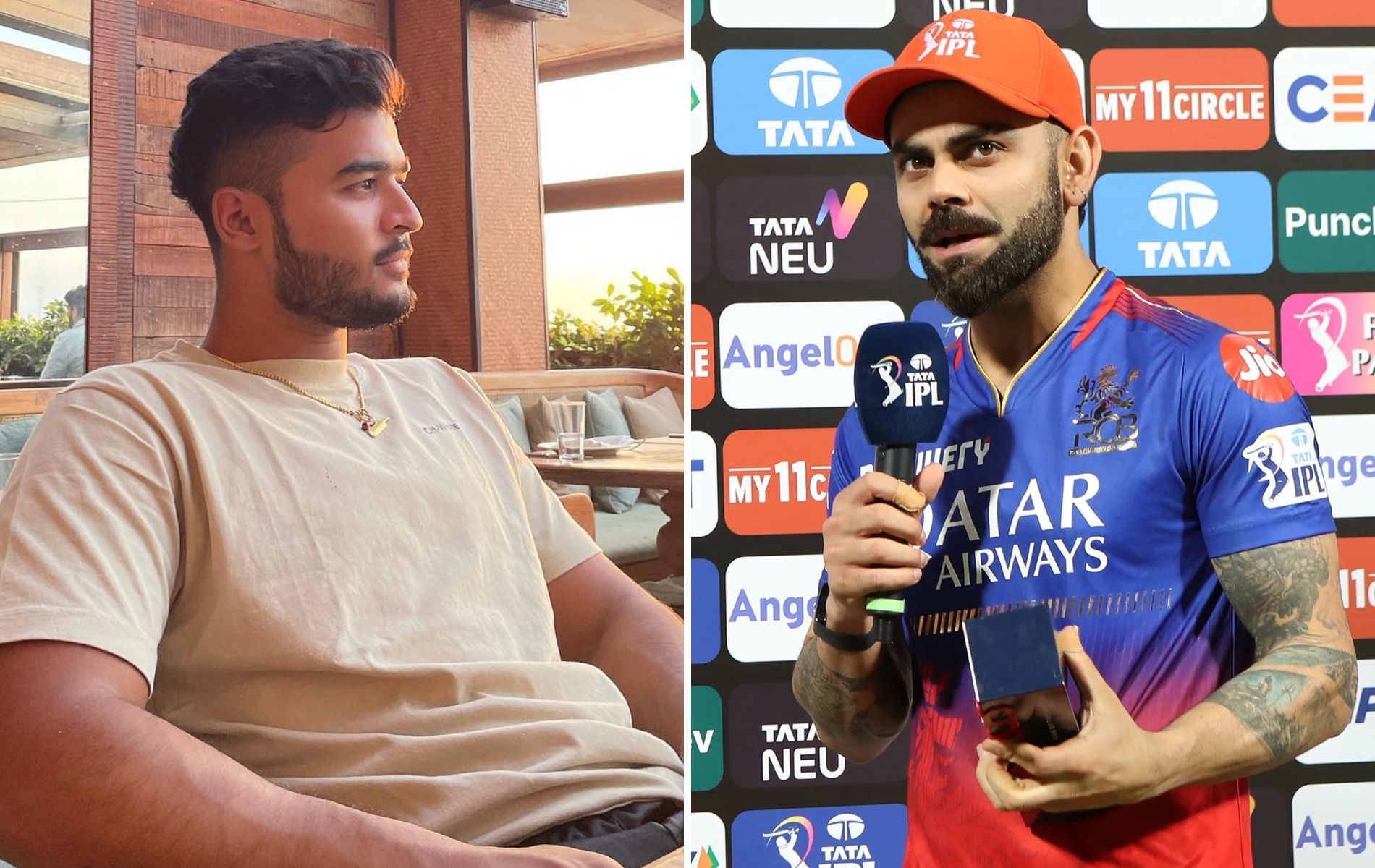 Riyan Parag (L) and Virat Kohli (R).