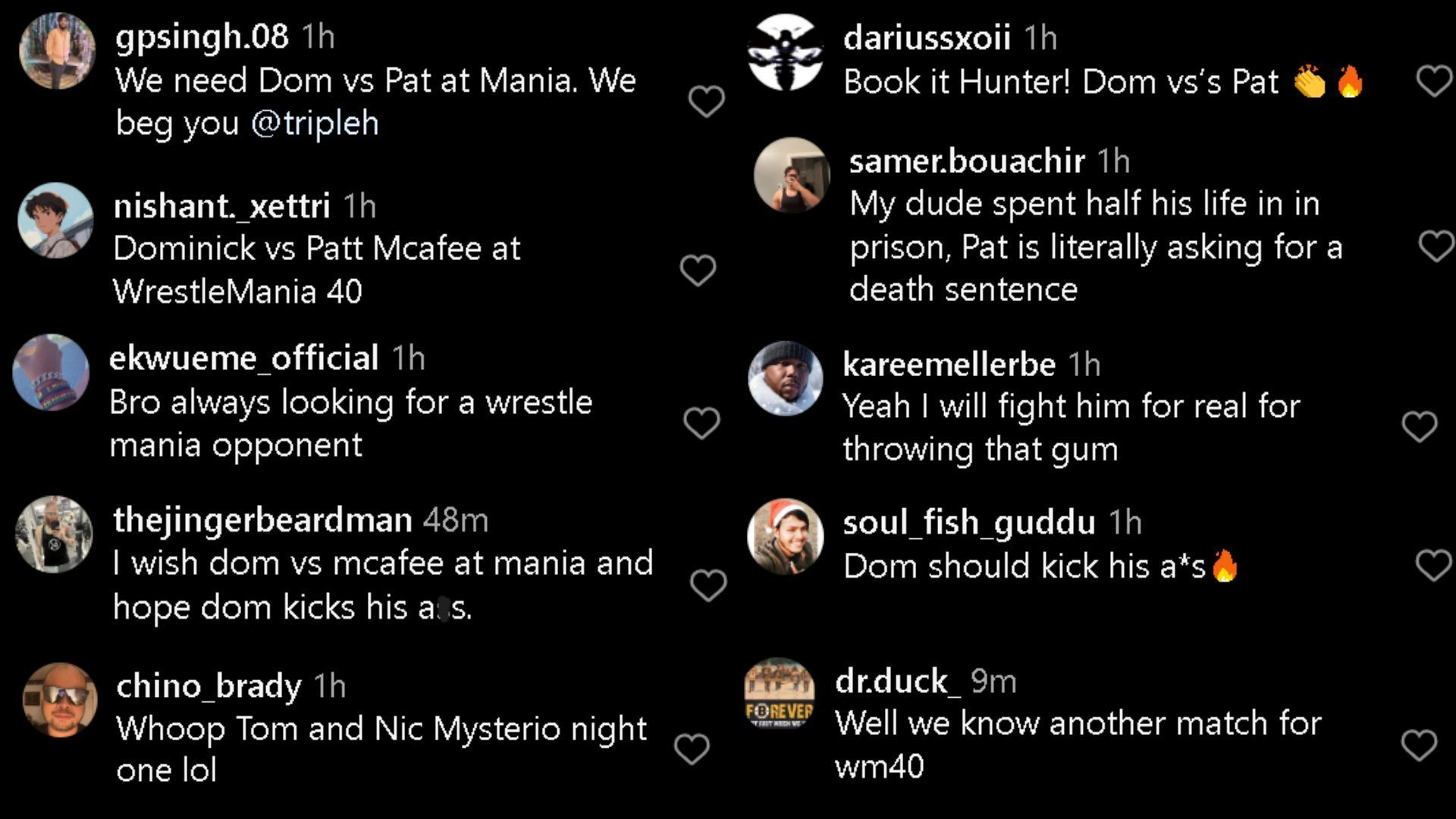 A screengrab of comments on WWE&#039;s Instagram post.