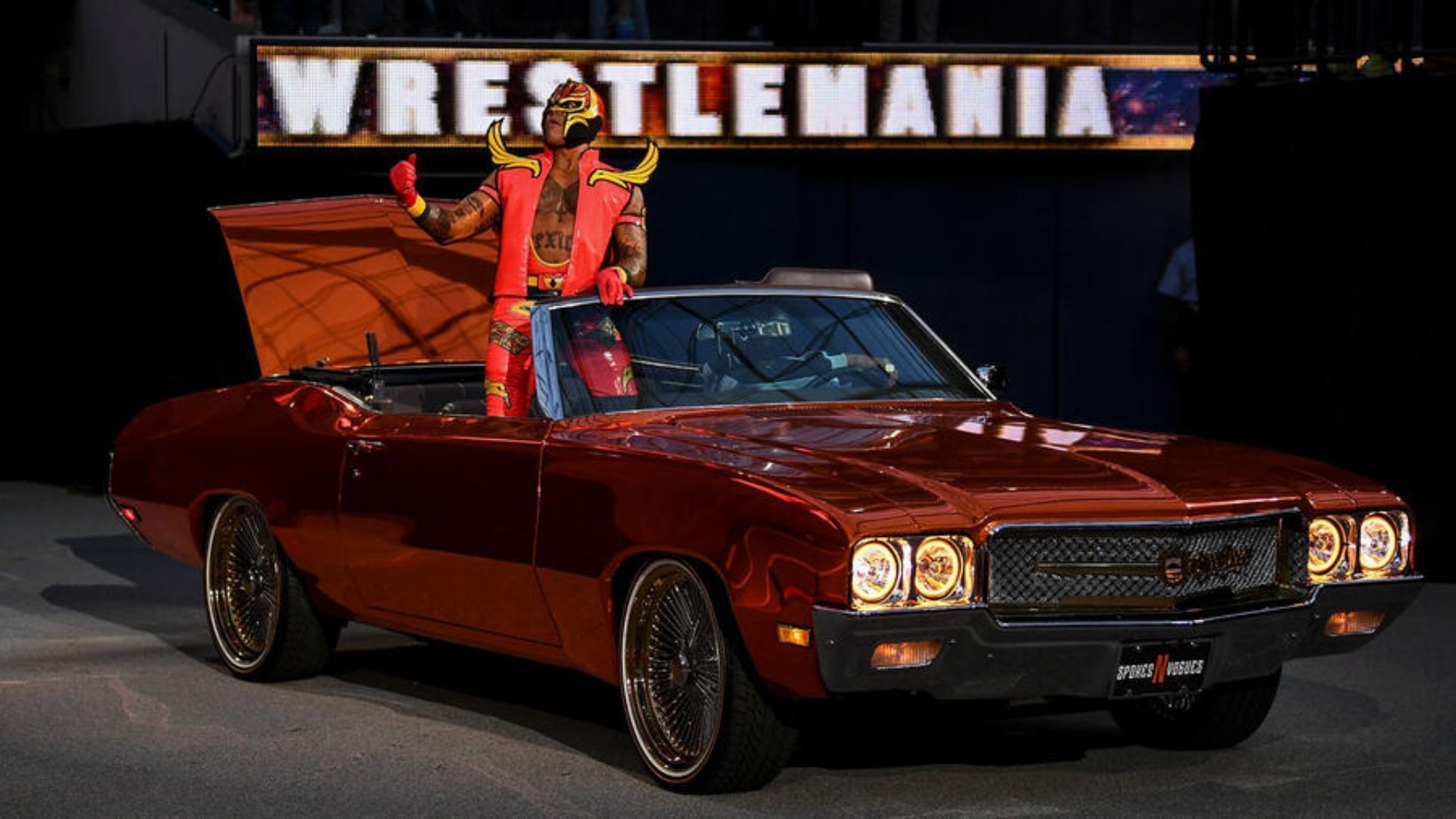Rey Mysterio during his entrance at WrestleMania 39