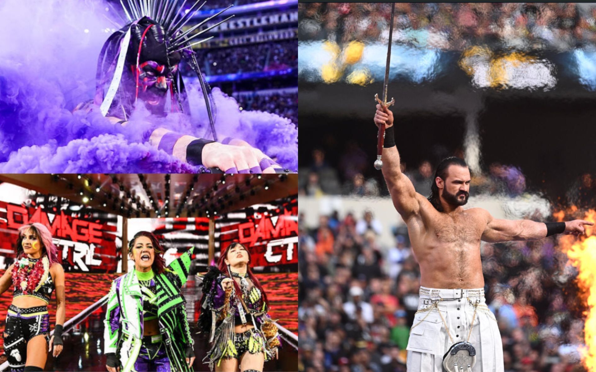 Finn Balor, Damage CTRL and Drew McIntyre during their WrestleMania 39 entrances (Images: WWE)