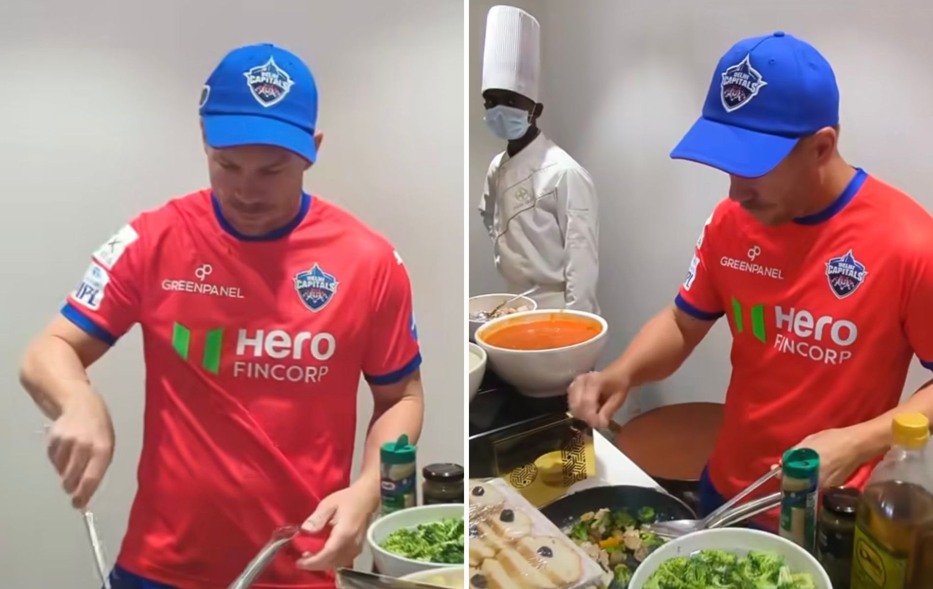 David Warner cooking at DC team hotel. 