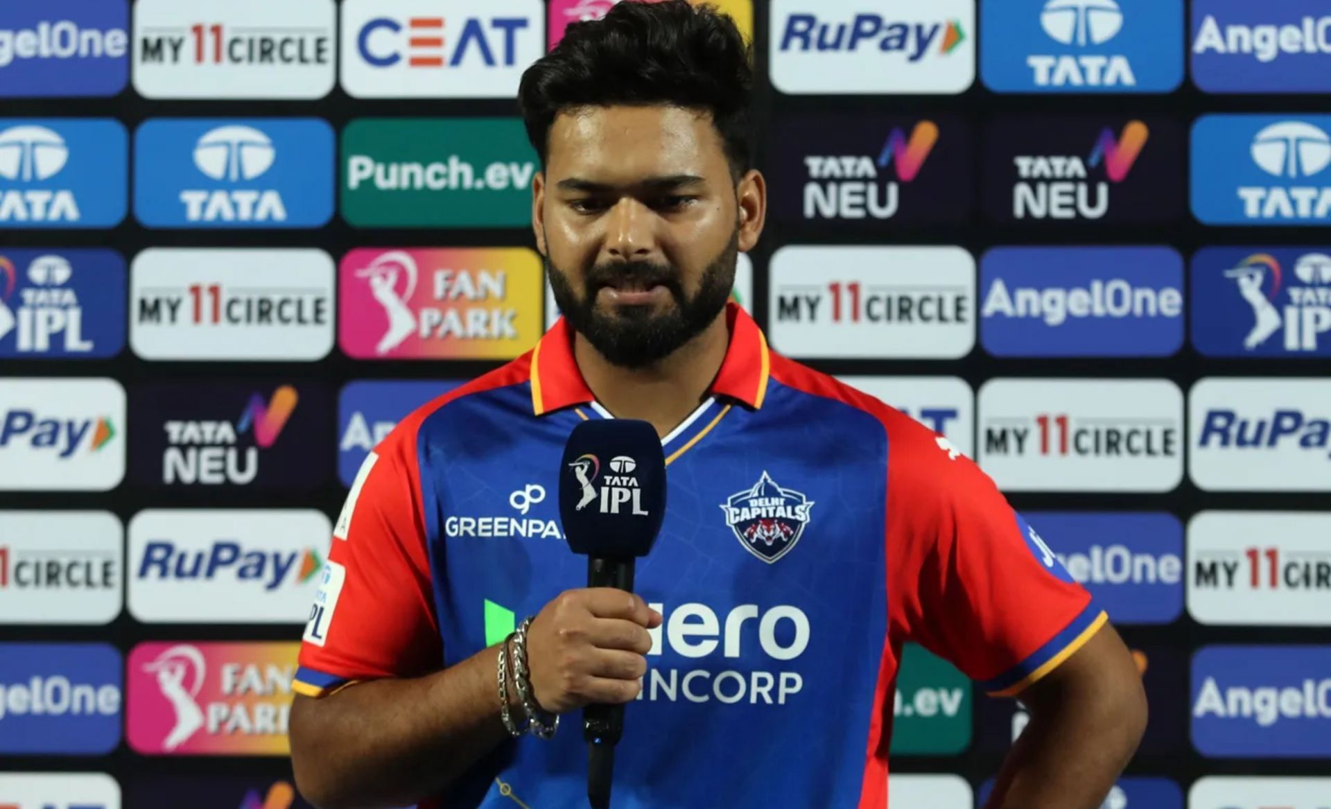 Rishabh Pant at the post-match presentation after the match on Thursday. 