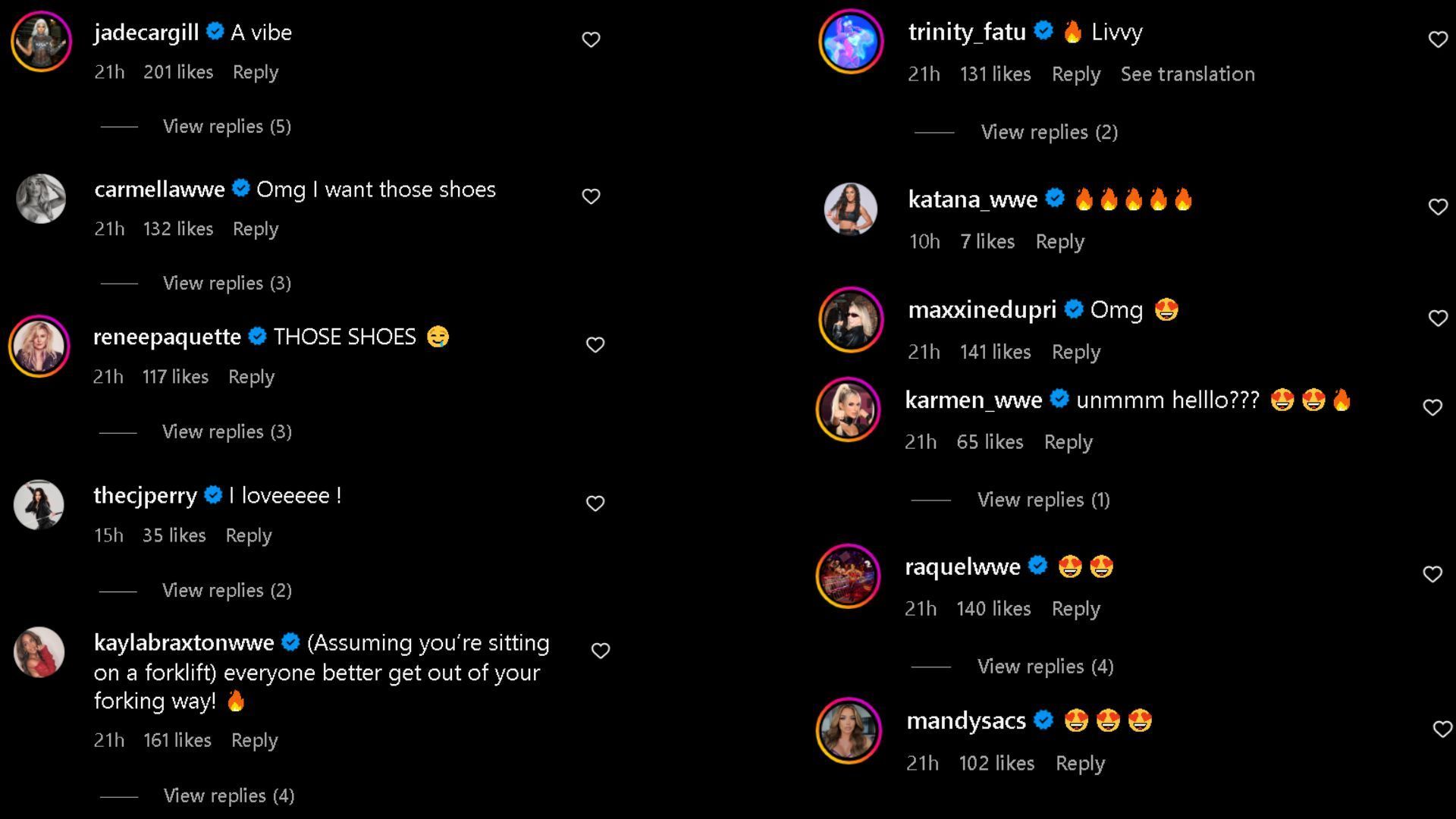 Screengrab of reactions on Liv Morgan&#039;s Instagram post.