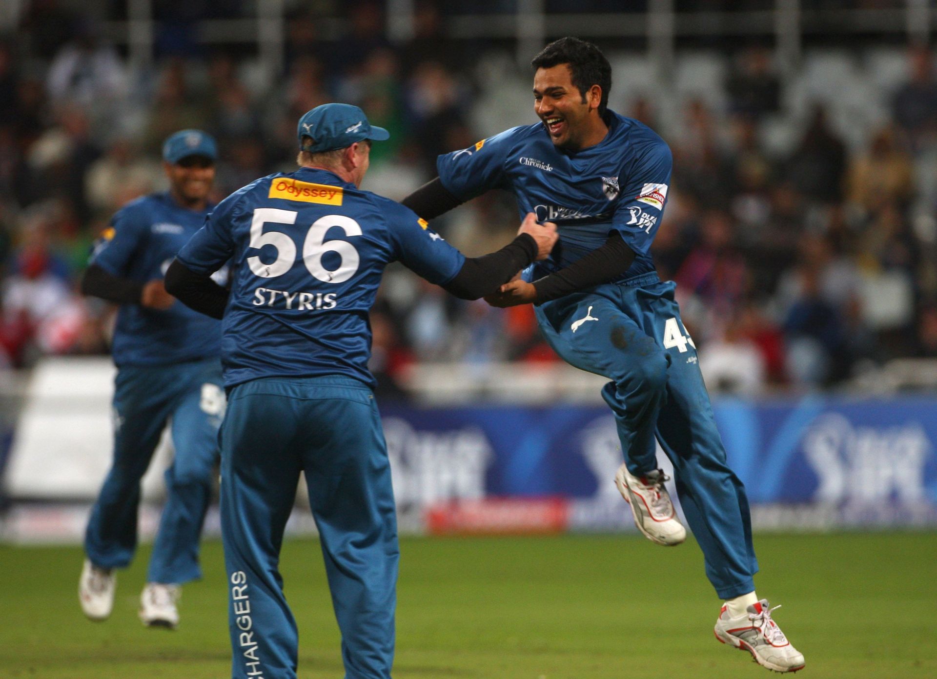 Rohit Sharma celebrating with Scott Styris in 2009.