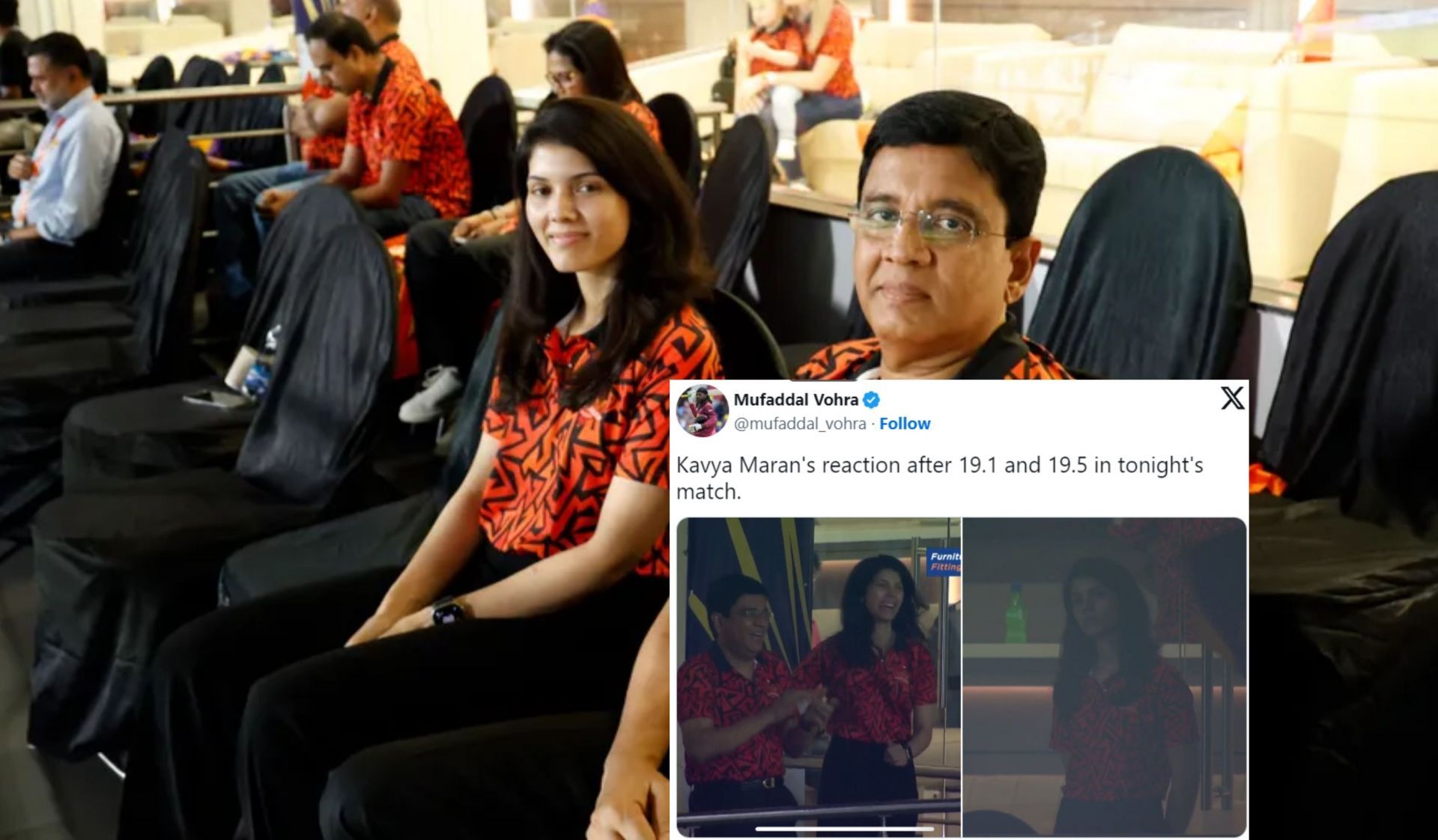 SRH CEO Kavya Maran with her father during SRH vs KKR clash at Eden Gardens. 