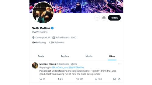 A screengrab of Seth Rollins' Twitter profile