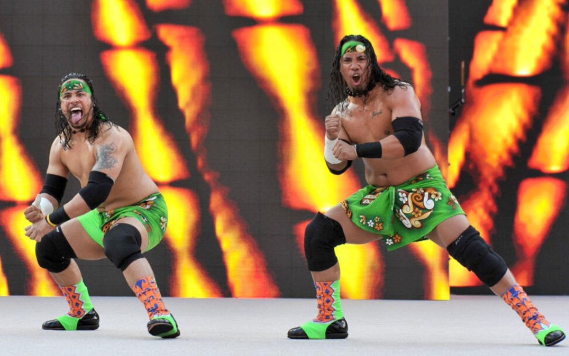 The Usos during their entrance at WrestleMania 28