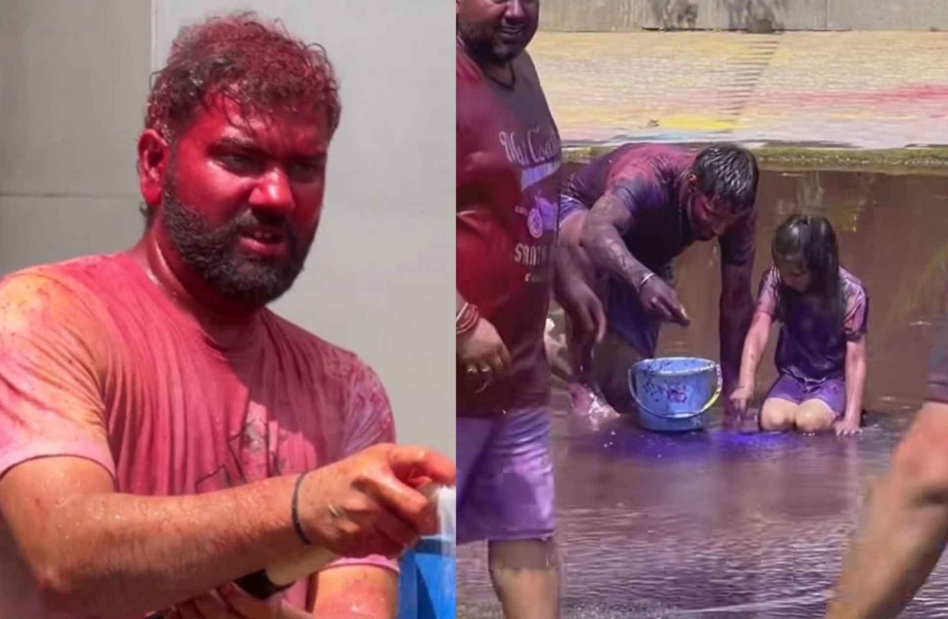 Rohit Sharma celebrating Holi with family and MI teammates. 