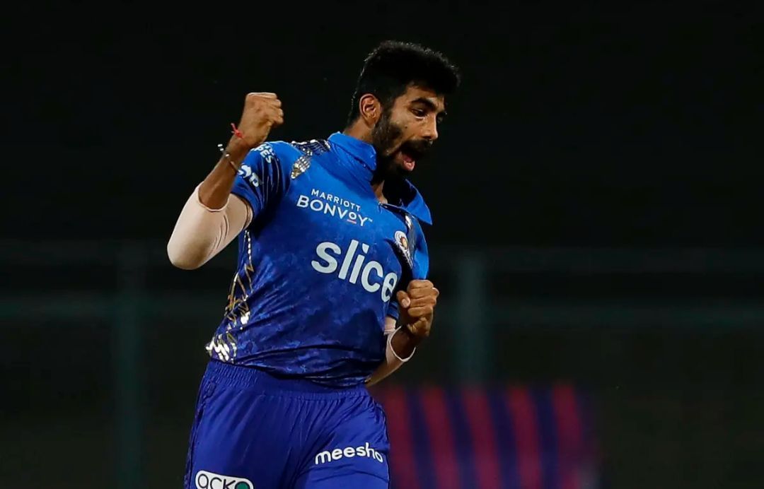 Jasprit Bumrah pumped up after taking a wicket for MI