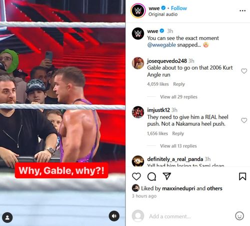 Screenshot of Maxxine Dupri's like on WWE's Instagram post