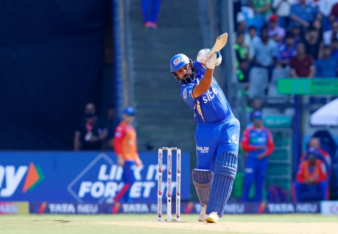 Rohit Sharma playing a lofted stroke vs DC