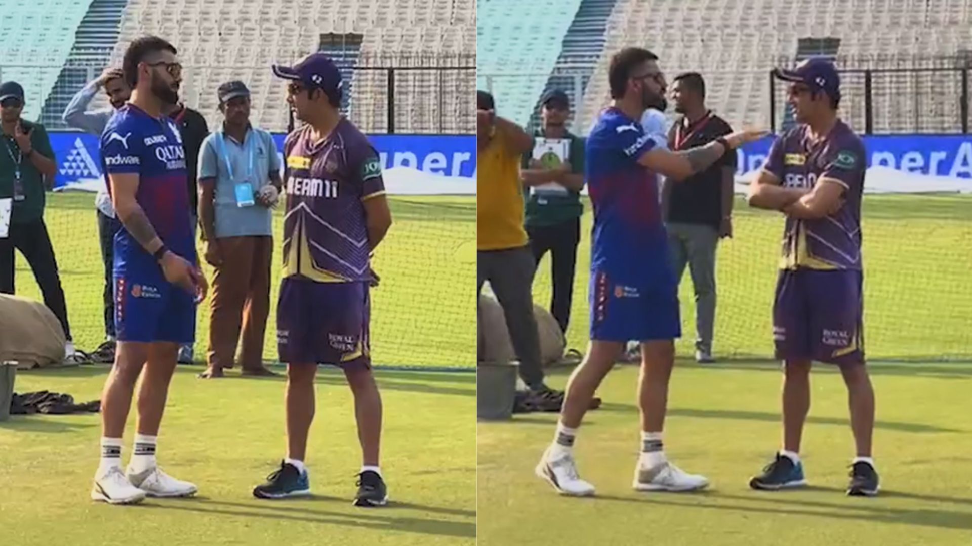 Snippets from Virat Kohli and Gautam Gambhir chatting ahead of KKR vs RCB