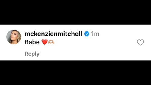 McKenzie Mitchell reacts to Vic Joseph's comment on Instagram.