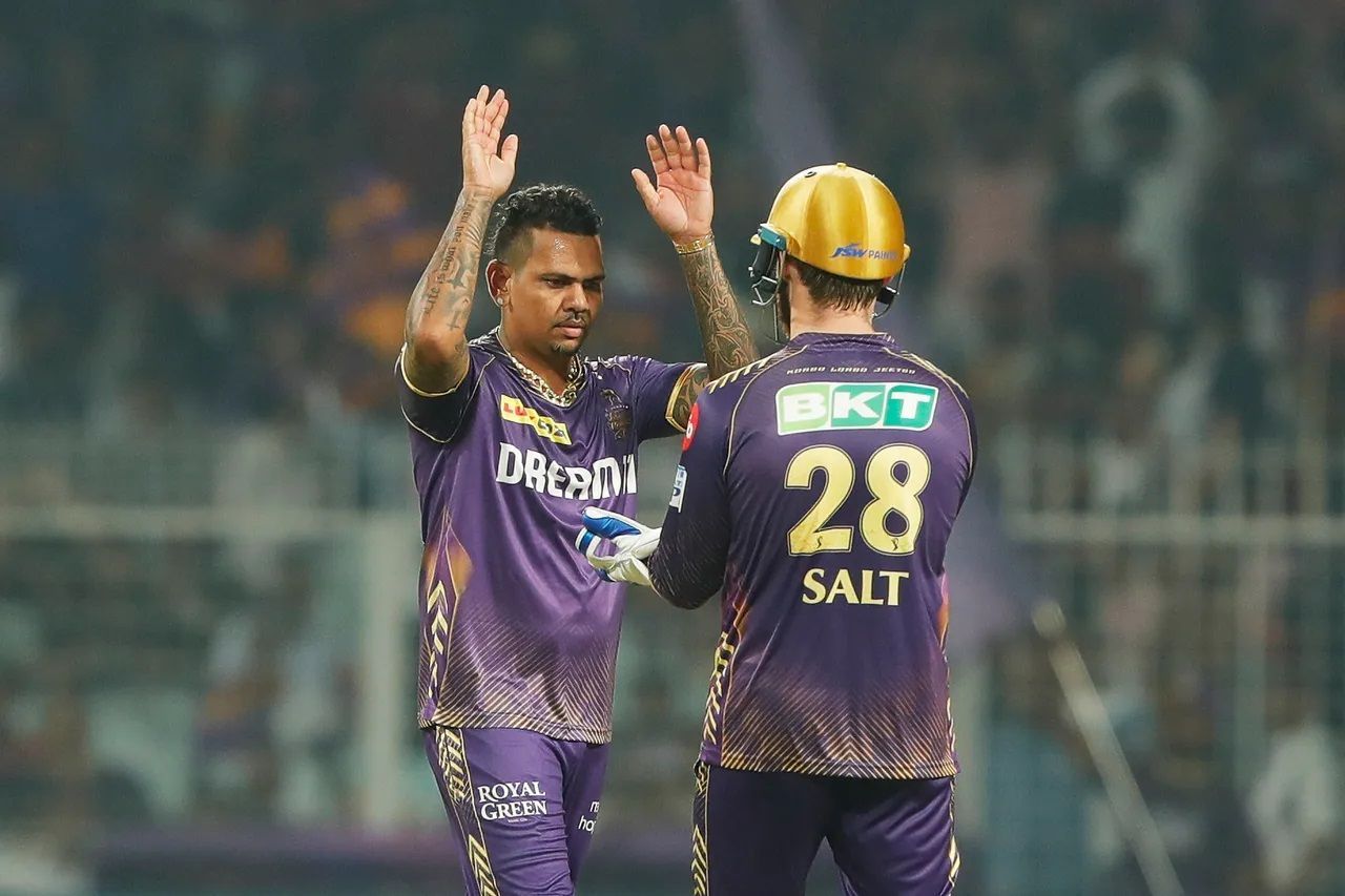 Sunil Narine (left) has impressed as an all-rounder in IPL 2024. [P/C: iplt20.com]