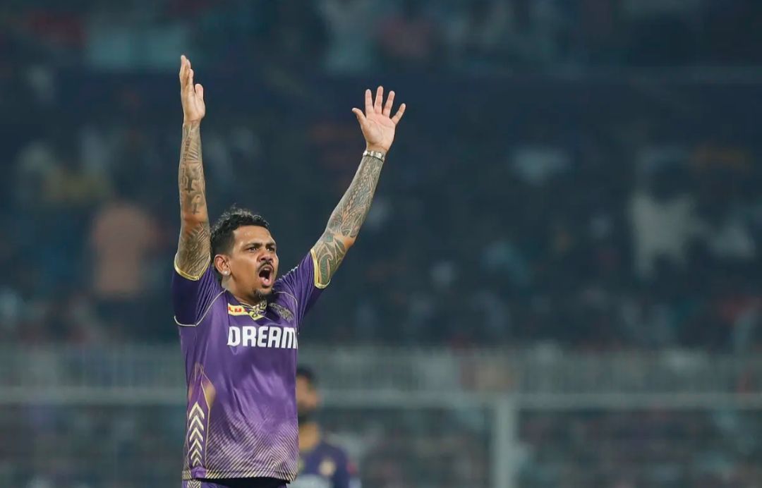 Sunil Narine appealing for Kolkata Knight Riders