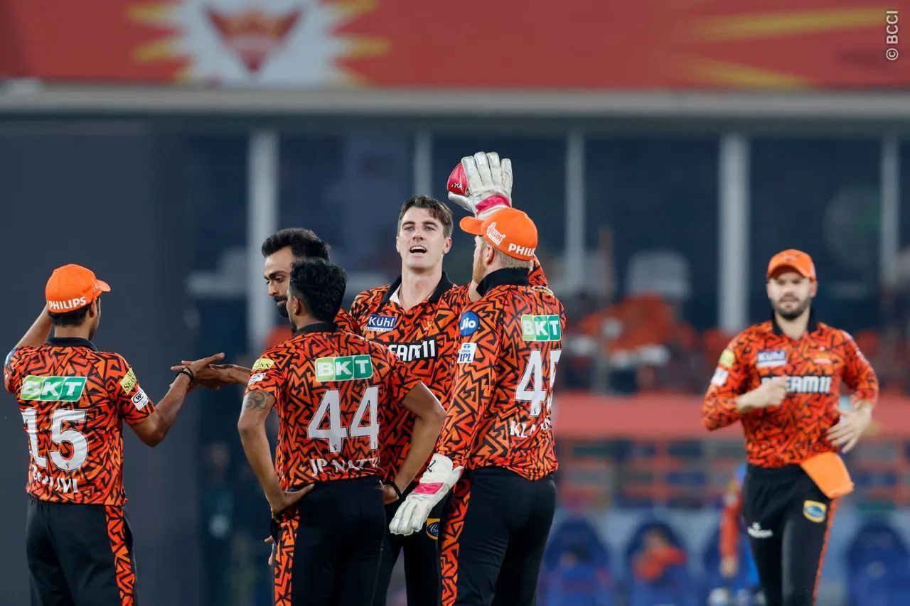 SRH players celebrating a wicket on Friday. [IPL]